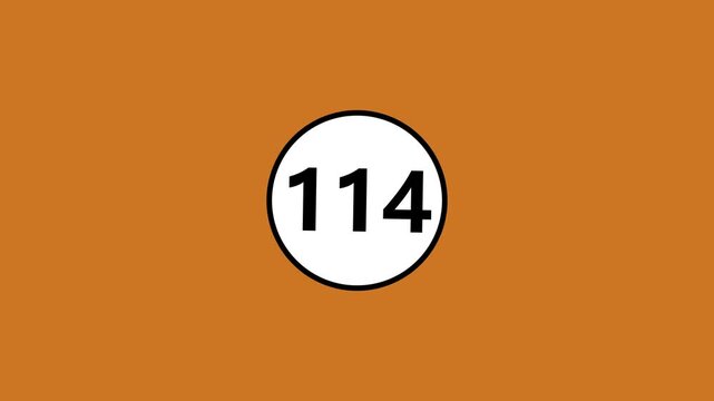 Minimalist graphic animation featuring white circle with number one hundred and fourteen.