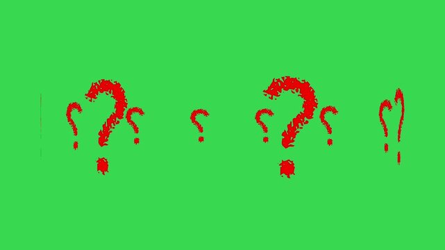 Red Fiery Question Marks Rotating Animation on Green Screen Background Chroma Key