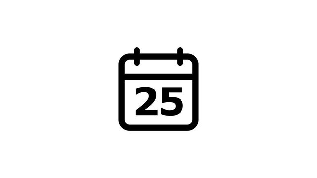 Minimalist black calendar displaying the number twenty five isolated on a white background for digital scheduling and time management tools