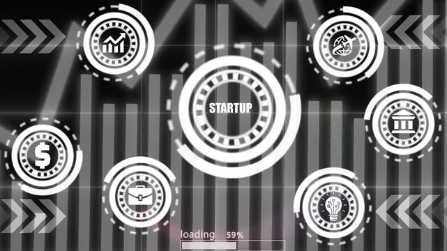 Digital business startup loading progress bar animation interface technology.