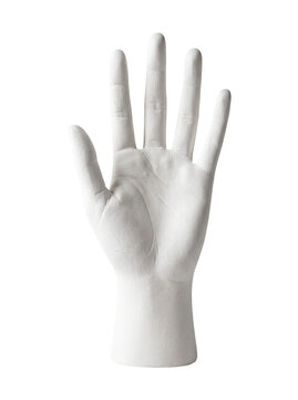 White Ceramic Hand Model with Open Palm Isolated on Transparent Background, Plaster Mannequin Hand Sculpture for Jewelry Display and Modern Art Concept
