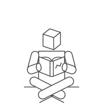 Person reading a book with a cube head