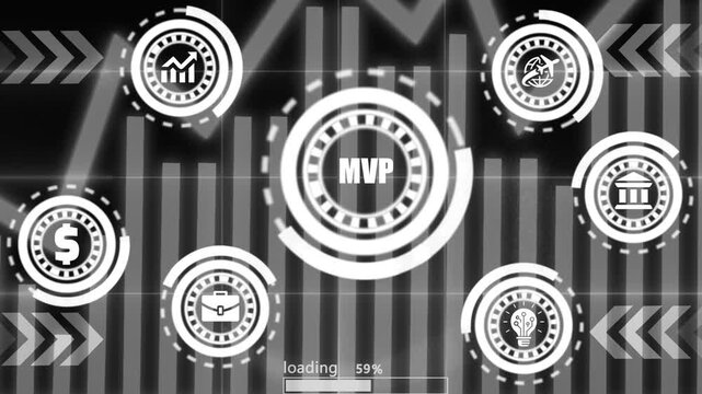 Business growth digital interface with loading screen and corporate icons motion graphics.