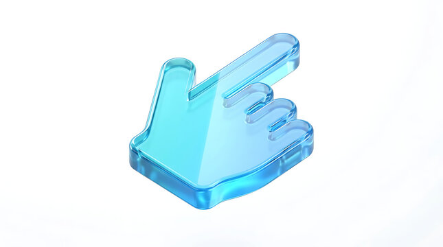 Cyan glass hand cursor on white background click select