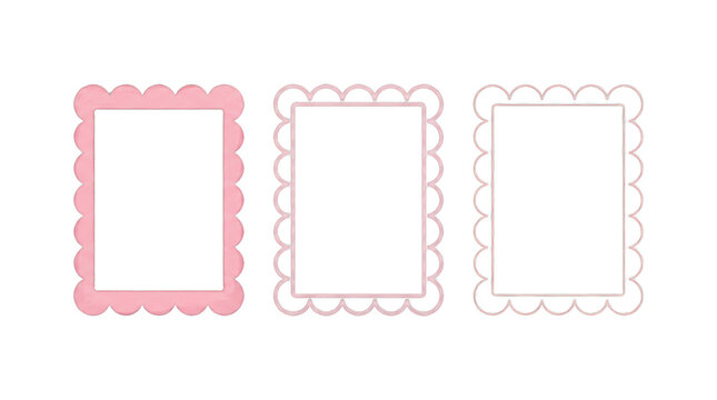 Set of three decorative scalloped border photo frames in pink and white isolated on transparent background