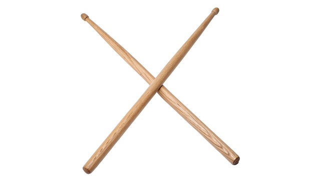 Pair of crossed wooden drumsticks musical isolated on transparent background cut out