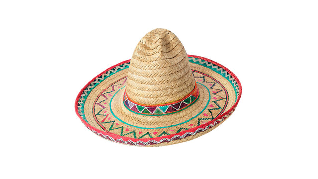 Traditional Mexican straw sombrero hat festival isolated on transparent background cut out