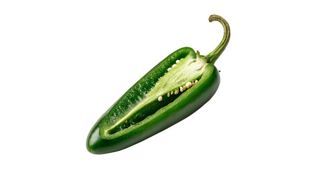 Fresh green jalape&ntilde;o hot pepper slice isolated on transparent background cut out