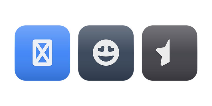 Flat design icons set of exit, smiley face and location pin on dark background isolated on transparent background