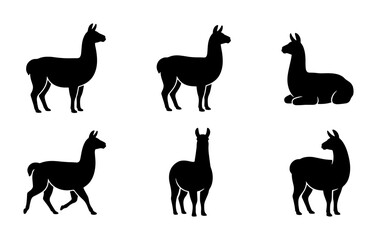Llama Icons Set, Silhouette Vector Graphics, Alpaca Animal Collection, South American Camelid Poses © Niloy