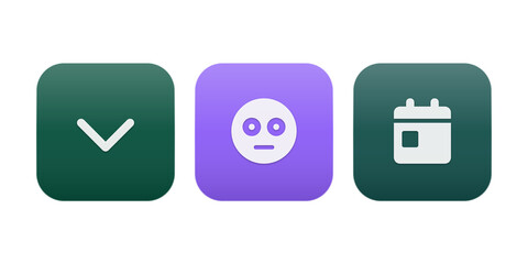 Fototapeta premium Three colorful flat icons showing checkmark, surprised face, and calendar isolated on transparent background