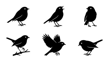 Fototapeta premium Set of Six Black Bird Silhouettes, Vector Icons, Nature and Wildlife Graphics