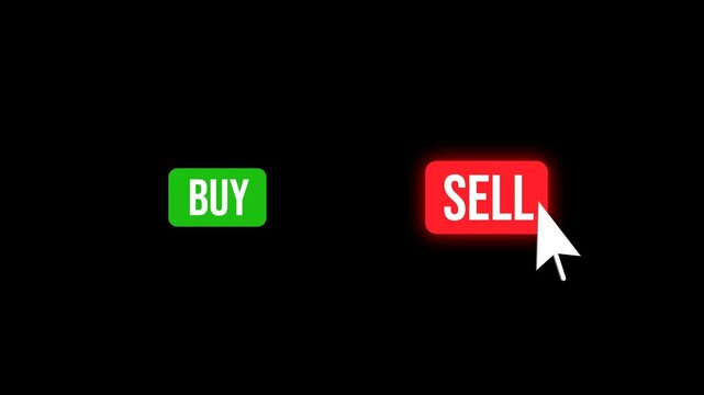 Sell button with mouse cursor click animation and buy option for ecommerce, online marketplace, retail sales and digital marketing, transparent background