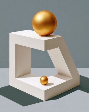 Golden spheres on impossible triangle pedestal with minimalist geometric design