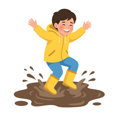 Boy Playing With Puddles