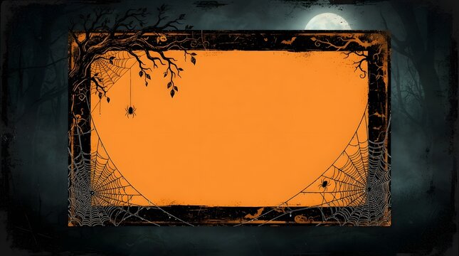 Halloween border with tree branches and spiderwebs