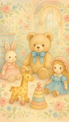 Fototapeta premium Whimsical toys in pastel room mobile wallpaper