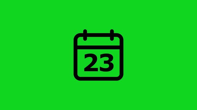 Black calendar showing the number twenty three isolated on a vibrant green background for digital scheduling and time management applications