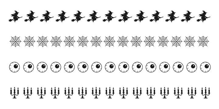Halloween decorative border collection with witches, webs, eyeballs and candelabras
