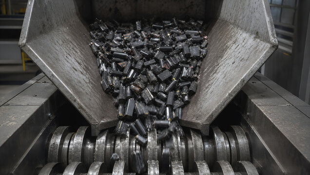 Battery recycling waste management industrial shredder metal crusher electronic waste environment sustainability factory machinery scrap