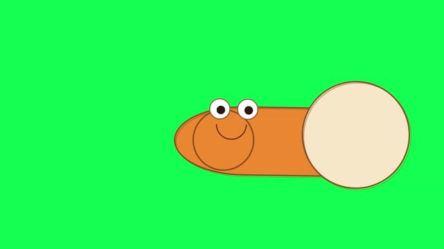 Three identical cartoon worm characters moving across bright green