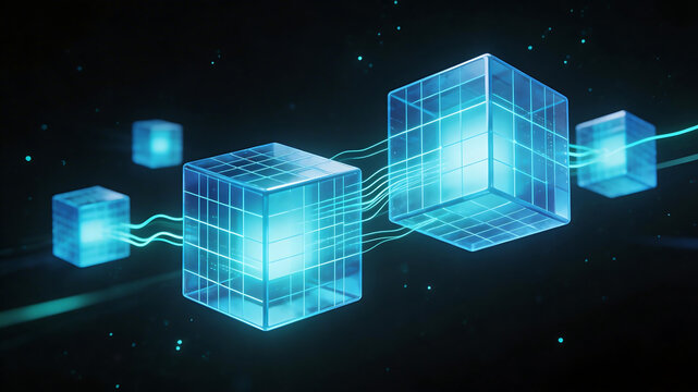 Blue glowing cubes connected by lines