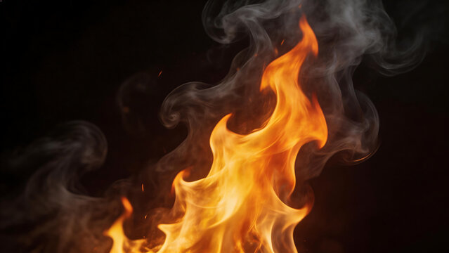 Closeup of vibrant flames and smoke