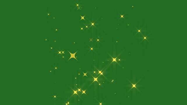 Glowing golden star sparkles burst on green screen, glitter star line animation with starry night twinkling, magic dust glow sparkle effect, 2D flat sparkle effect overlay, seamless loop 4k