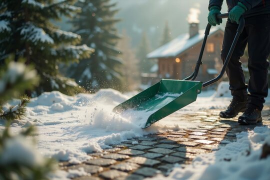 Person shoveling snow from a driveway in winter