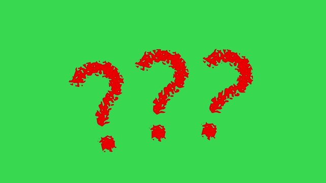 Red Fiery Question Marks Animation on Green Screen Background Chroma Key