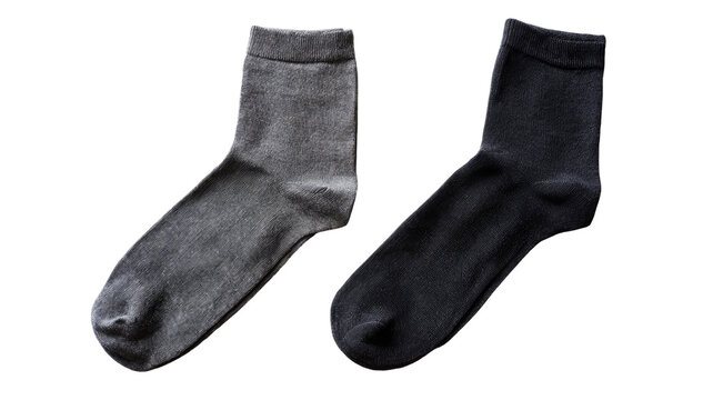 Pair of black and gray crew socks with soft cotton fabric premium everyday footwear apparel isolated on white background
