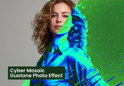 Cyber Mosaic Duotone Photo Effect