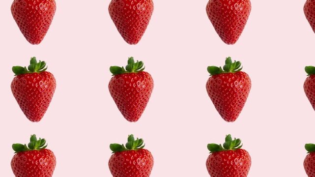 Seamless Pattern of Fresh Red Strawberries Isolated on a Soft Pastel Pink Background for Summer Food Designs
