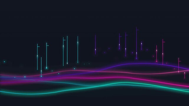 Abstract digital waves with colorful light spikes