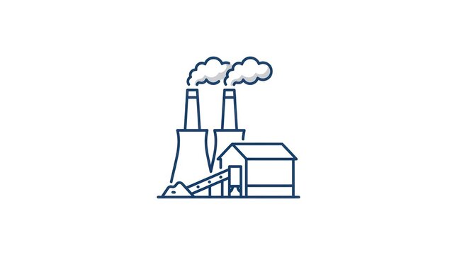 Icon of a factory with smoke stacks and a small building emitting fumes