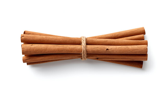 Bundle of aromatic cinnamon sticks tied with rustic jute twine, cinnamon