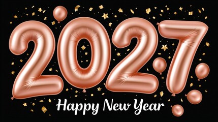 Obraz premium 2027 Rose Gold Balloon Numbers with Confetti on Black Background