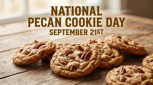 Pecan cookies arranged on a wooden surface a detailed photograph celebrating national pecan cookie day on september 21st baked goods biscuits brownies