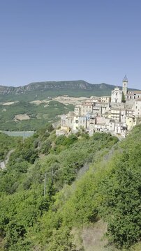 Panoramic view of Colledimezzo, a small town in the mountains of Abruzzo, Italy.