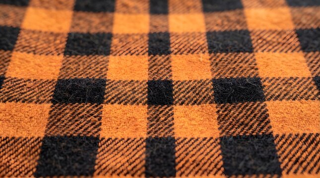 Close up of orange and black buffalo plaid fabric