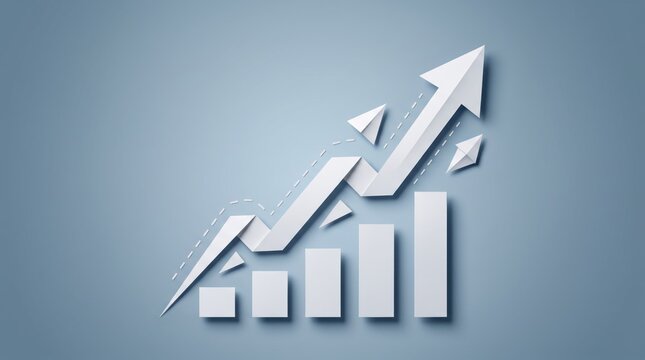 Creative paper cutout art of growing arrow graph chart symbolizing business success financial growth and positive economic development trend