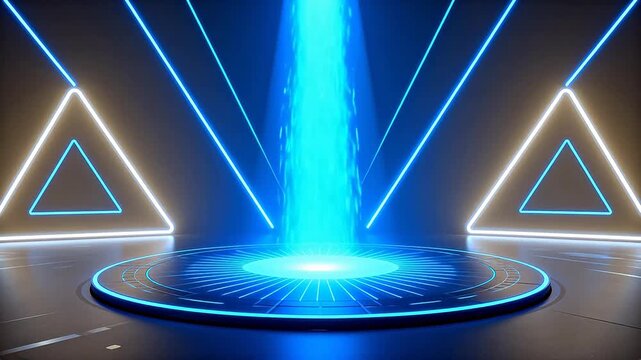Futuristic glowing blue room