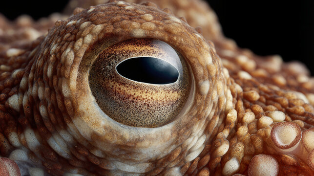 Incredible close-up of an octopus eye showing intricate details and texture