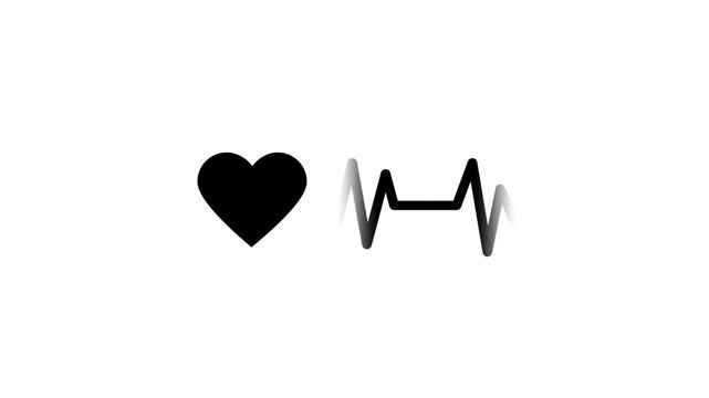 A simple black heart icon paired with a black heartbeat pulse waveform line on a clean white background representing health love care and vitality