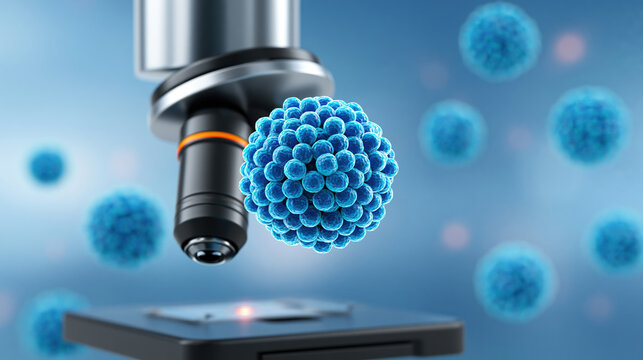 Microscope cell virus science medical research laboratory blue closeup microscopic