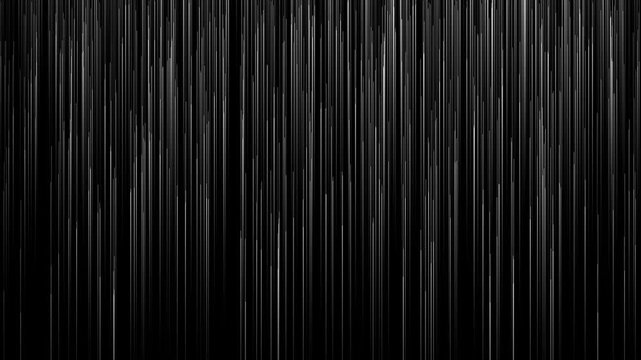 Tall thin gray and white vertical bars resembling a busy audio waveform or sound frequency spectrum shown clearly against a solid black background