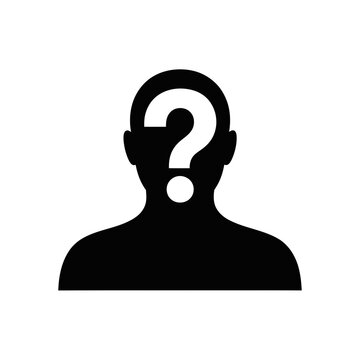 Human head profile silhouette with a question mark symbol icon
