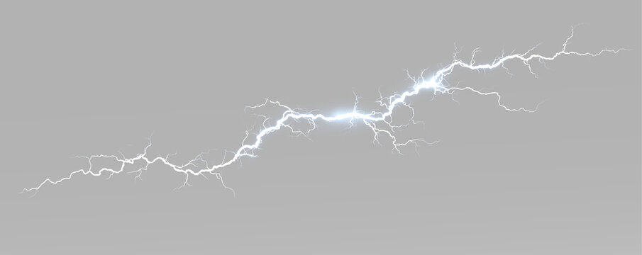 Electric lightning spark effect with glowing plasma streak for storm power and energy graphics