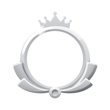 Silver Avatar Frame Border with Crown for Game Profile on a transparent background