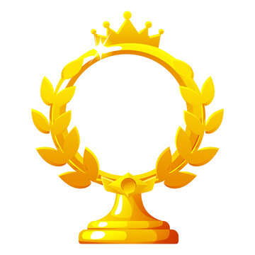 Gold Laurel Trophy Frame Empty Award Circle on a transparent background